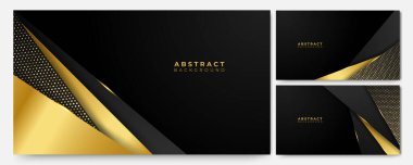 Lüks siyah altın soyut arka plan seti. Sunum arkaplanı. Vektör illüstrasyonu