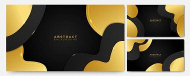 Lüks siyah altın soyut arka plan seti. Sunum arkaplanı. Vektör illüstrasyonu
