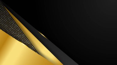 Lüks siyah altın soyut 3 boyutlu arka plan. Sunum arkaplanı. Vektör illüstrasyonu