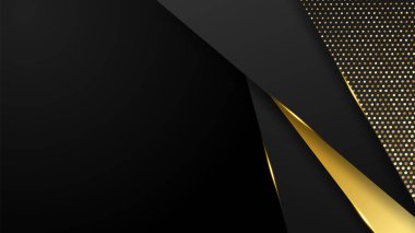 Lüks siyah altın soyut 3 boyutlu arka plan. Sunum arkaplanı. Vektör illüstrasyonu