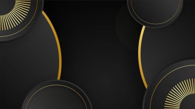 Lüks siyah altın soyut 3 boyutlu arka plan. Sunum arkaplanı. Vektör illüstrasyonu