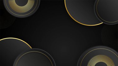Lüks siyah altın soyut 3 boyutlu arka plan. Sunum arkaplanı. Vektör illüstrasyonu