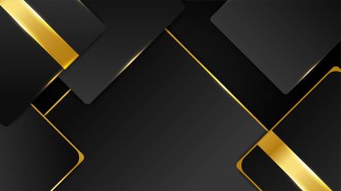 Lüks siyah altın soyut 3 boyutlu arka plan. Sunum arkaplanı. Vektör illüstrasyonu