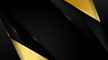 Lüks siyah altın soyut 3 boyutlu arka plan. Sunum arkaplanı. Vektör illüstrasyonu