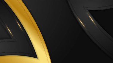 Lüks siyah altın soyut 3 boyutlu arka plan. Sunum arkaplanı. Vektör illüstrasyonu