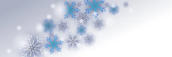 Glanzend Winter Zwart Blauw Sneeuwvlok Ontwerp Sjabloon Banner — Stockvector