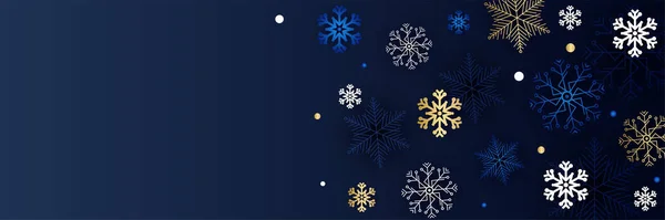 Banner Plantilla Diseño Copo Nieve Azul Oscuro Invierno — Vector de stock