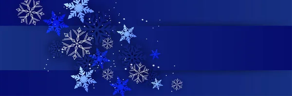Zimní Sezóna Modrá Vločka Design Šablony Banner — Stockový vektor
