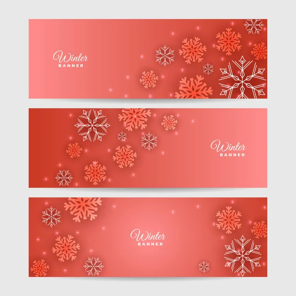 Snowy Christmas Red Snowflake Design Template Banner — Stock Vector