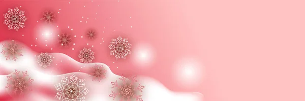 融化的雪白圣诞粉红雪花设计模板横幅 — 图库矢量图片