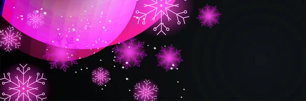 Brillante Inverno Nero Rosa Fiocco Neve Modello Banner — Vettoriale Stock