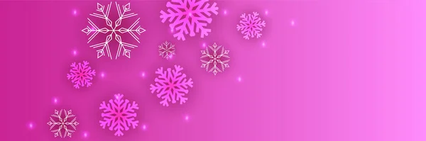 Snowy Kerstmis Roze Sneeuwvlok Ontwerp Sjabloon Banner — Stockvector