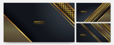 Soyut geometrik 3d şekilli siyah altın arkaplan sunum tasarımı için üst üste dizayn vektörü, teknik pankart