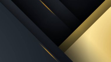 Soyut geometrik 3d şekilli siyah altın arkaplan sunum tasarımı için üst üste dizayn vektörü, teknik pankart