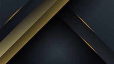 Soyut geometrik 3d şekilli siyah altın arkaplan sunum tasarımı için üst üste dizayn vektörü, teknik pankart
