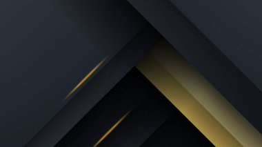 Soyut geometrik 3d şekilli siyah altın arkaplan sunum tasarımı için üst üste dizayn vektörü, teknik pankart