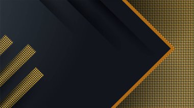 Soyut geometrik 3d şekilli siyah altın arkaplan sunum tasarımı için üst üste dizayn vektörü, teknik pankart