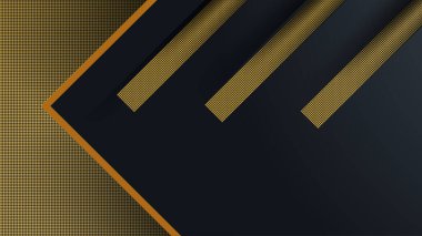 Soyut geometrik 3d şekilli siyah altın arkaplan sunum tasarımı için üst üste dizayn vektörü, teknik pankart