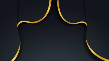 Soyut geometrik 3d şekilli siyah altın arkaplan sunum tasarımı için üst üste dizayn vektörü, teknik pankart