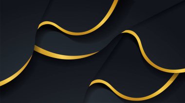 Soyut geometrik 3d şekilli siyah altın arkaplan sunum tasarımı için üst üste dizayn vektörü, teknik pankart