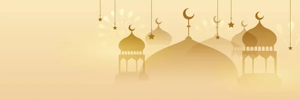 Ramadán Islámico Kareem Banner Fondo Con Patrón Creciente Linterna Mezquita — Vector de stock