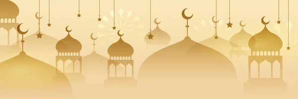 Ramadán Islámico Kareem Banner Fondo Con Patrón Creciente Linterna Mezquita — Vector de stock