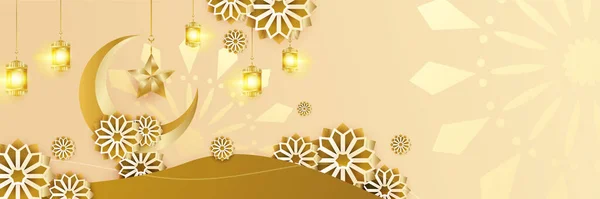 Fond Bannière Ramadan Karéem Islamique Avec Motif Croissant Lune Étoile — Image vectorielle