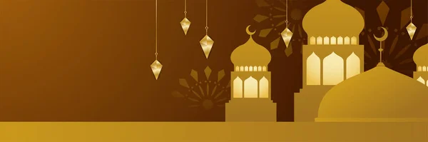Islamski Ramadan Kareem Sztandar Tło Wzorem Półksiężyca Księżyc Gwiazda Meczet — Wektor stockowy