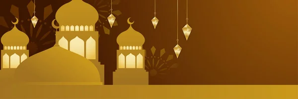 Ramadán Islámico Kareem Banner Fondo Con Patrón Creciente Linterna Mezquita — Vector de stock