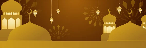 Ramadán Islámico Kareem Banner Fondo Con Patrón Creciente Linterna Mezquita — Vector de stock