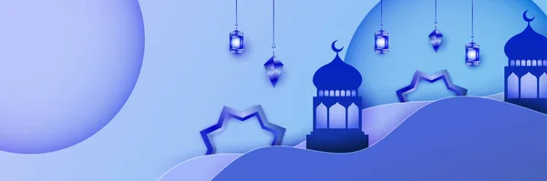 Islamitische Ramadan Kareem Banner Achtergrond Met Halve Maan Patroon Maan — Stockvector