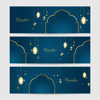 Ramadhan mavi renkli geniş pankart tasarım arkaplanı