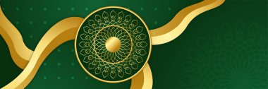 Mandala desenli yeşil renkli geniş pankart tasarımı arka plan. Hilal desenli ay yıldızı cami feneriyle İslami Ramazan Kareem afişi. Vektör illüstrasyonu.