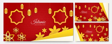 altın fener Arap kırmızı islami tasarım arka planı