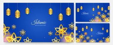 Güzel altın mavisi İslami tasarım arka planı