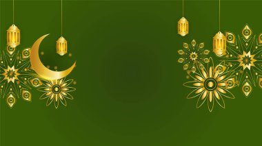 Güzel mandala feneri altın yeşili İslami tasarım arka planı