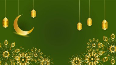 Güzel mandala feneri altın yeşili İslami tasarım arka planı