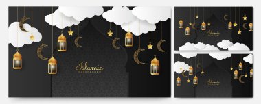 Lüks altın fener Arap siyah altın rengi İslami tasarım arka planı