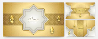 Birinci sınıf altın fener Arap altını gri İslami tasarım arka planı