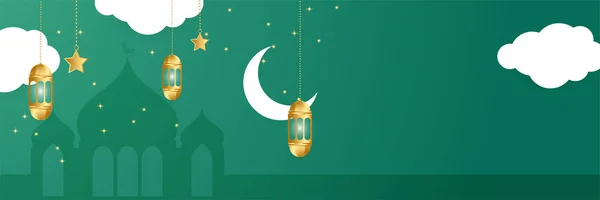 Premium Ramadhan Grün Und Gold Bunte Breite Banner Design Hintergrund — Stockvektor