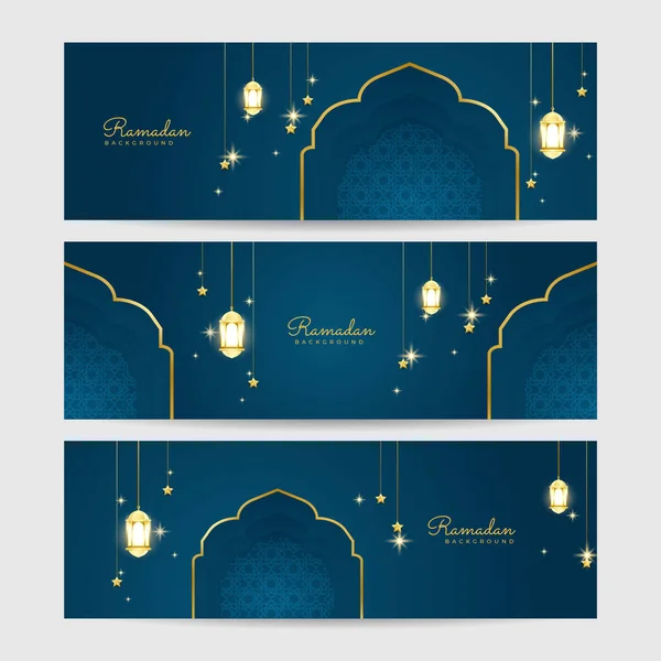 Set Von Ramadhan Blau Bunte Breite Banner Design Hintergrund — Stockvektor