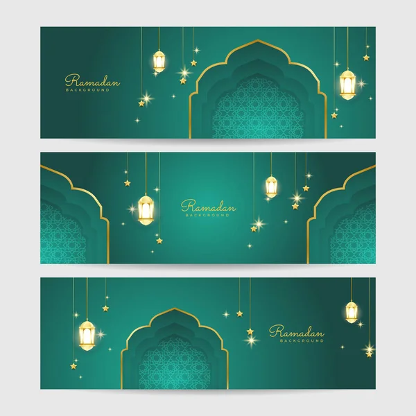 Set Von Ramadhan Grün Bunte Breite Banner Design Hintergrund — Stockvektor