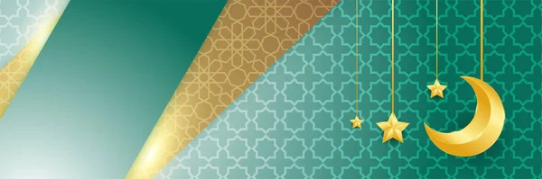 Ramadhan Alb Verde Colorat Larg Banner Design Fundal — Vector de stoc