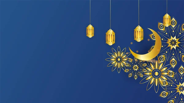 Frumos Albastru Auriu Fundal Design Islamic Universal Ramadan Kareem Fundal — Vector de stoc