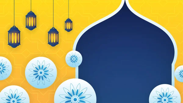 Fond Plat Arabique Bleu Jaune Design Islamique Fond Universel Bannière — Image vectorielle
