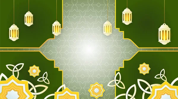 Bela Lanterna Mandala Verde Dourado Design Islâmico Fundo Universal Ramadan — Vetor de Stock