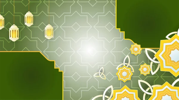 Mooie Mandala Lantaarn Goudgroen Islamitisch Ontwerp Achtergrond Universele Ramadan Kareem — Stockvector