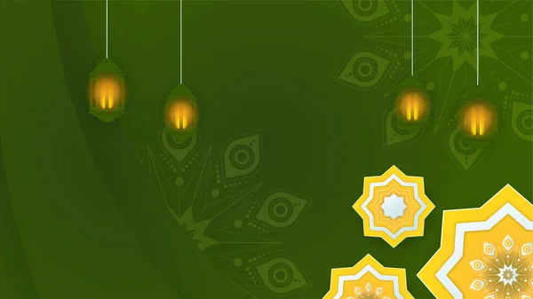 Красивый Фонарь Мандала Золотой Зеленый Исламский Дизайн Фона Универсальный Рамадан — стоковый вектор