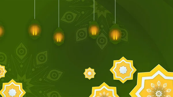 Bela Lanterna Mandala Verde Dourado Design Islâmico Fundo Universal Ramadan — Vetor de Stock