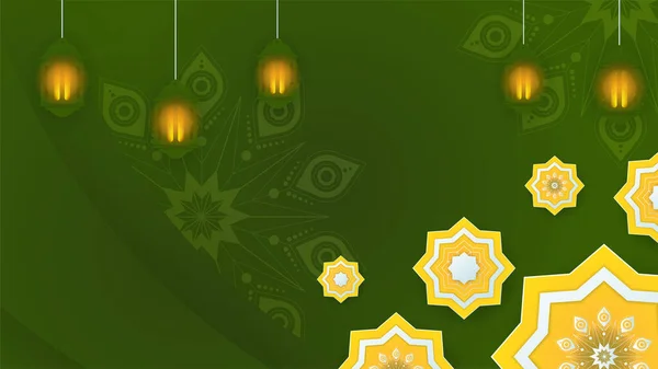 Güzel Mandala Feneri Altın Yeşili Slami Tasarım Arka Planı Fener — Stok Vektör